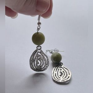 Jade and Silver Dangle Earrings. Boho Jewelry - Handmade Earrings
